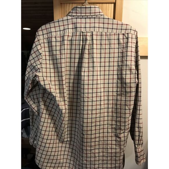 Façonnable Men’s 14.5 Beige Red Blue Check Long Sleeve Button Down Cotton Shirt - Picture 10 of 12